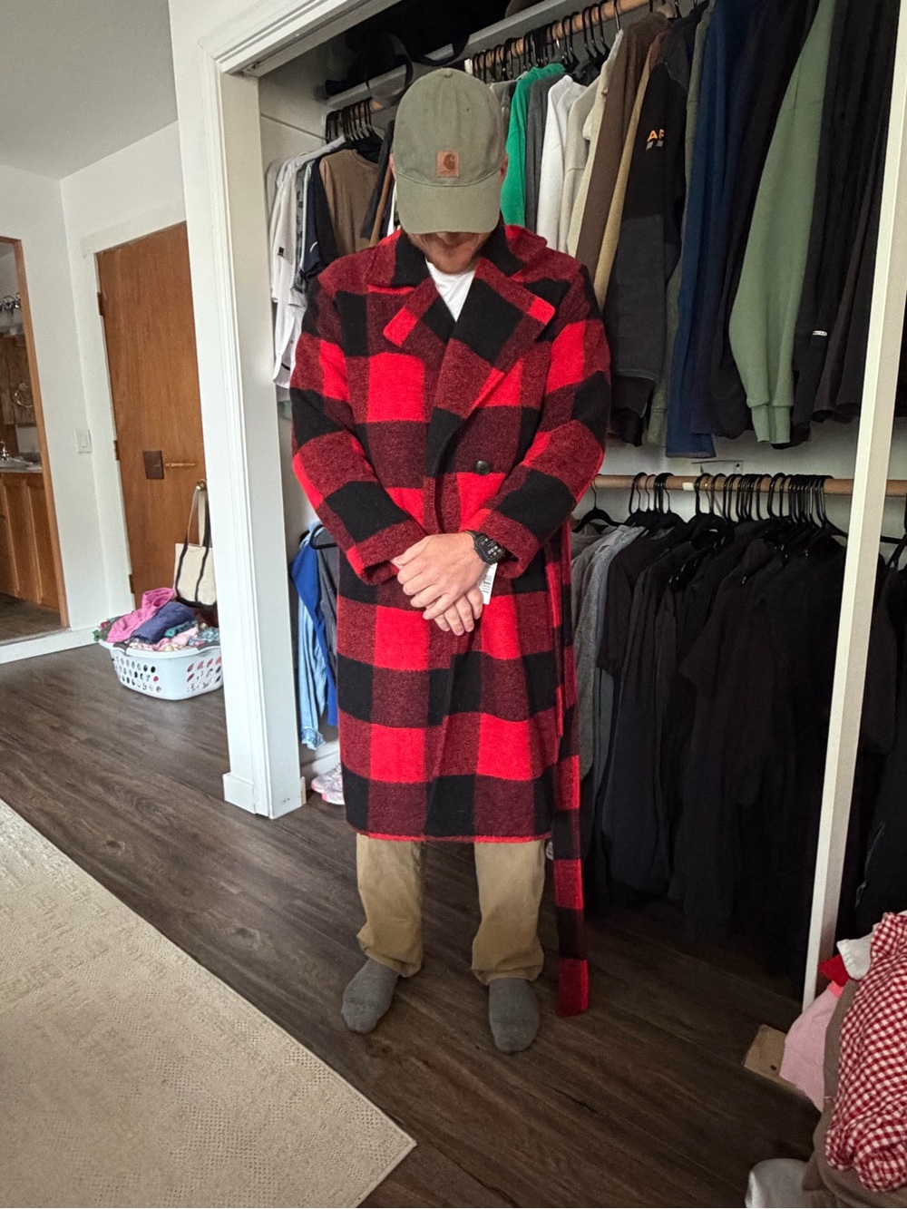 Women's Red & Black Buffalo Check Wool Coat